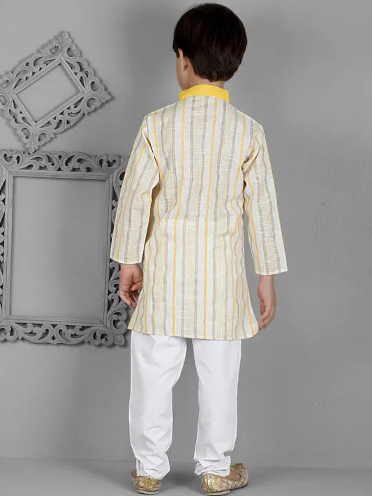 Yellow Accent Striped Kurta Pajama