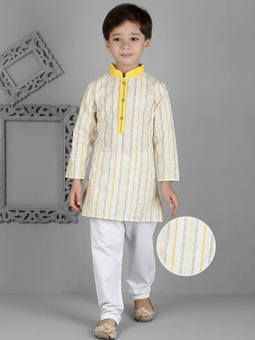 Yellow Accent Striped Kurta Pajama